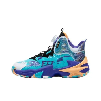 QIAODAN Cushioning Wear Resistant Mid Top Children's Basketball Shoes Blue Orange Teenagers
