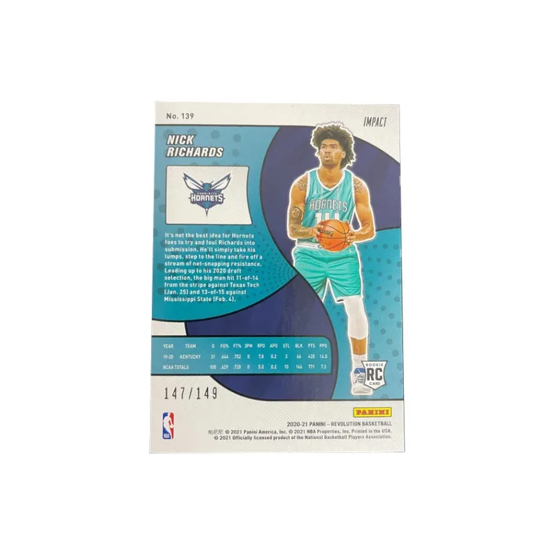 PANINI 2020 21 Hornets Nick Richards Rising Stars RC 147/149 Refractor Player Card Condition Passed Sports Cards 1 Pc-1