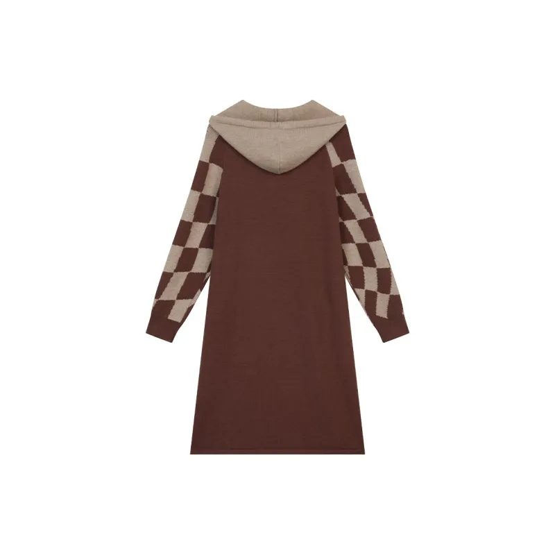 ELF SACK Long Sleeved Dress Women's Vintage Coffee-1