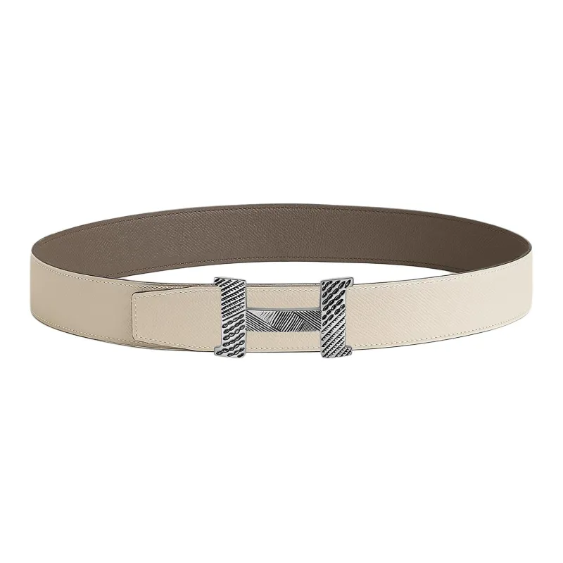 HERMES Calfskin Leather Belts Men's Brown Beige Width: 3.8CM-1
