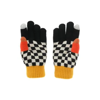 FREE RABBITⅡ Touchscreen Knitted Fabric Yarn Double Layer Korean Style Checkerboard Knit Gloves Unisex