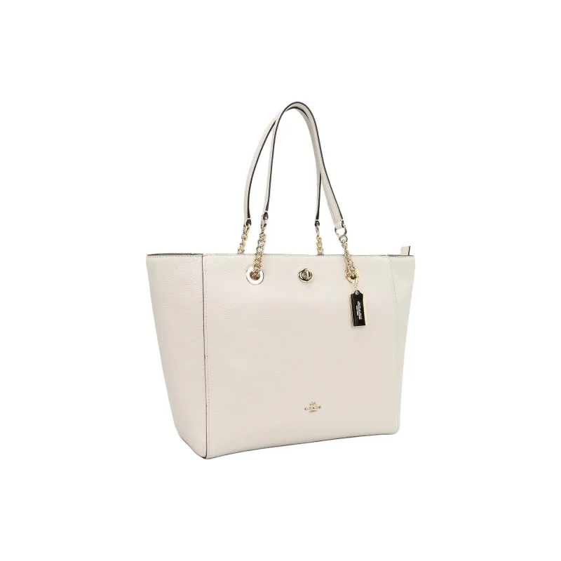 COACH Turnlock Leather Tote Bag Shoulder Bag Large Size Women's Glacier White-1