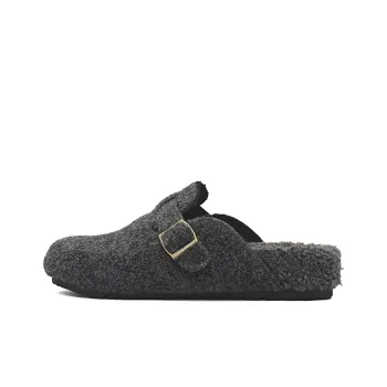 CHENTER KATER Rubber Sole Fuzzy Slip Resistant Wrap toe Slippers Women's Dark Gray Fleece Lined Bokken Shoes