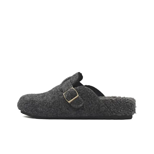 CHENTER KATER Rubber Sole Fuzzy Slip Resistant Wrap toe Slippers Women's Dark Gray Fleece Lined Bokken Shoes