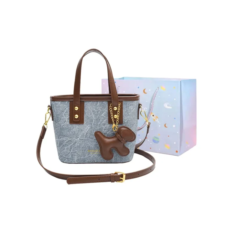 GOX PU Shoulder Bag Regular Women's Blue/Brown-11