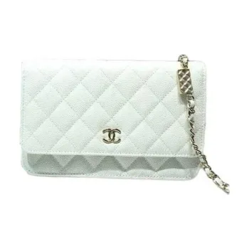 CHANEL WOC Embossed Grain Cow Leather Wallet On Chain Shoulder Bag, Crossbody Bag Mini Women's White
