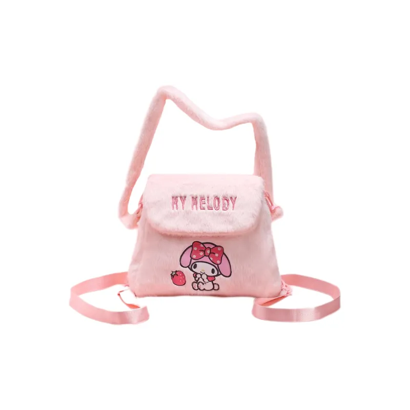 Sanrio HelloKitty/Hello Kitty My Melody Kuromi Polyester Plush Embroidered Backpack Regular Unisex Multicolor-1