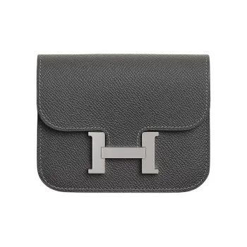 HERMES Constance Slim Epsom Calfskin Wallet Women's 88 Graphite Graphite Gray