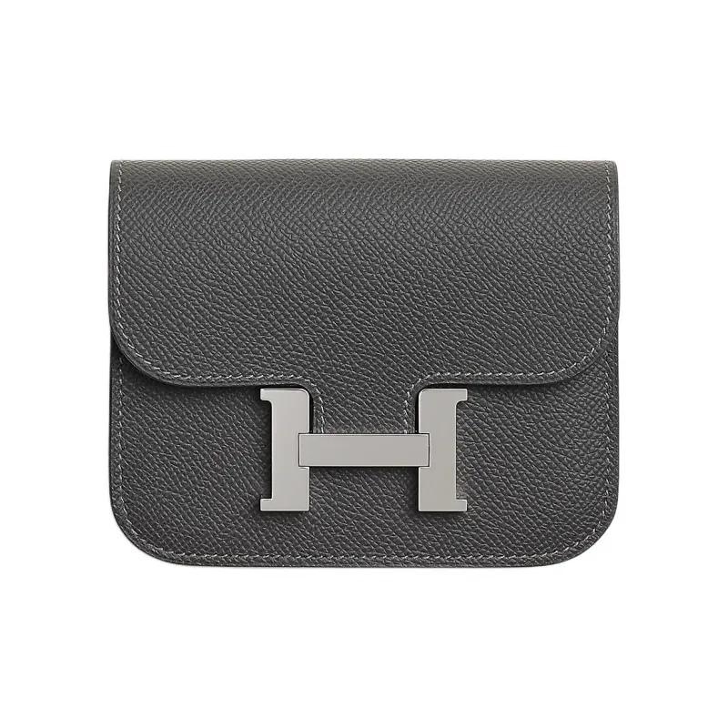 HERMES Constance Slim Epsom Calfskin Wallet Women's 88 Graphite Gray-0