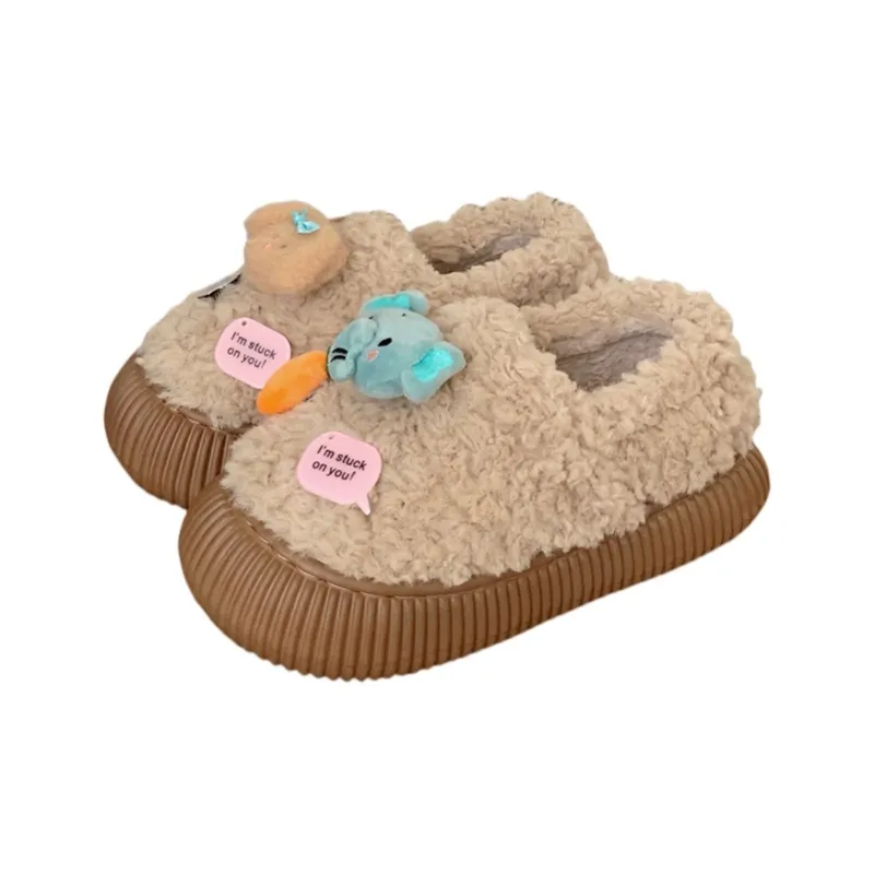 Thin Strips Home Slippers Women's, White/Khaki/Brown-4