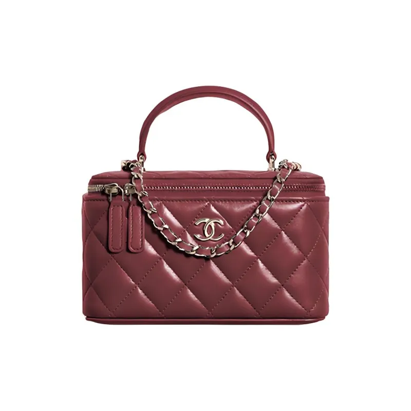 CHANEL 22A Early Autumn Sheepskin Box Bag, Handbag, Crossbody Bag, Shoulder Bag Women's Burgundy-0