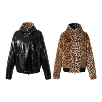 BE ALL KABUTO Puffer Jacket Women's Bright Black \ Leopard Print