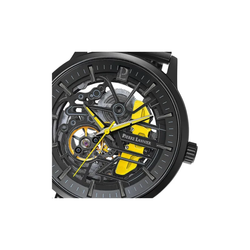 PierreLannier PADDOCK Wrist Watch Mechanical Movement Stainless Steel Strap 43mm Cut-Out Dial Men's Watches-2