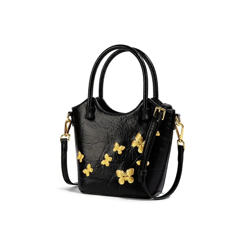 CentarlKatty Polyurethane Synthetic Leather One Shoulder Handbag Regular Women's Black Butterfly-2