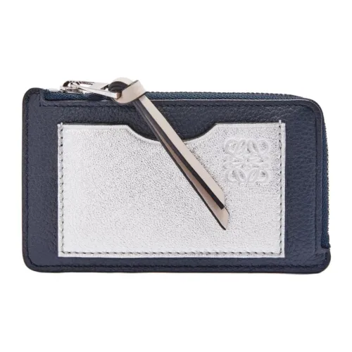LOEWE Soft Grained Calfskin Card Holder Women's Deep Sea Blue With Silver Accents