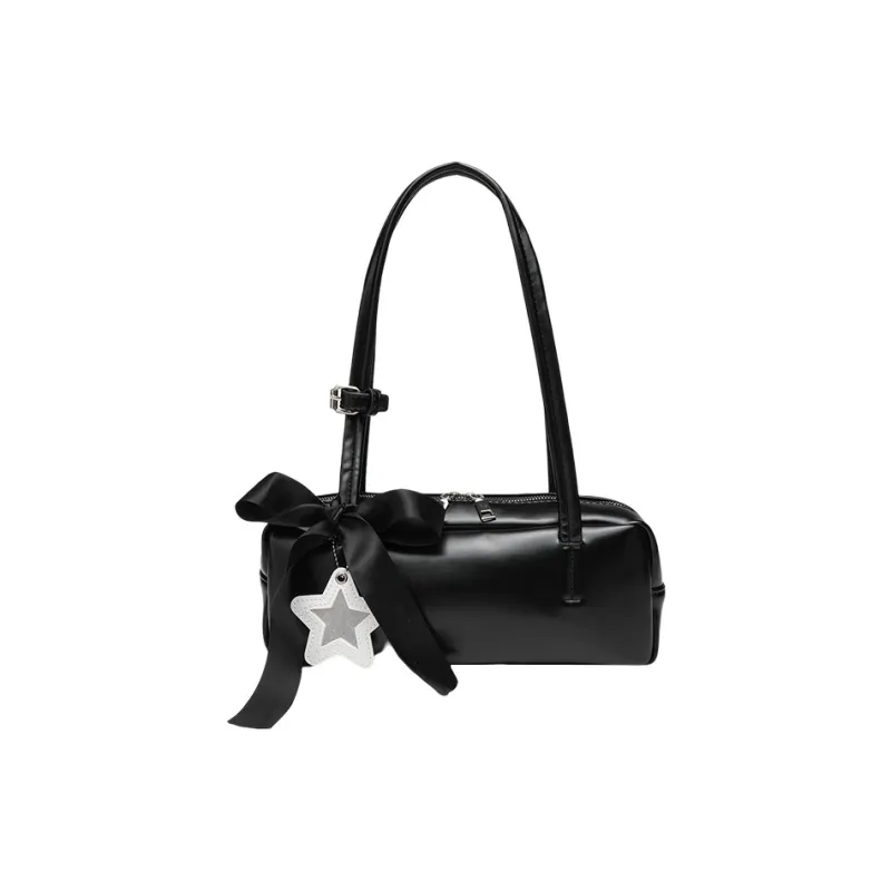 MARKANGARO Synthetic Leather Bowling Bag Shoulder Bag Women's Black/White/Pink-1