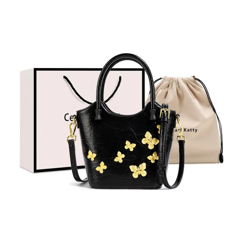 CentarlKatty Polyurethane Synthetic Leather One Shoulder Handbag Regular Women's Black Butterfly-0