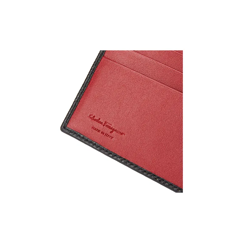 FERRAGAMO Leather Wallets With Money Clip Men's Black Red-4