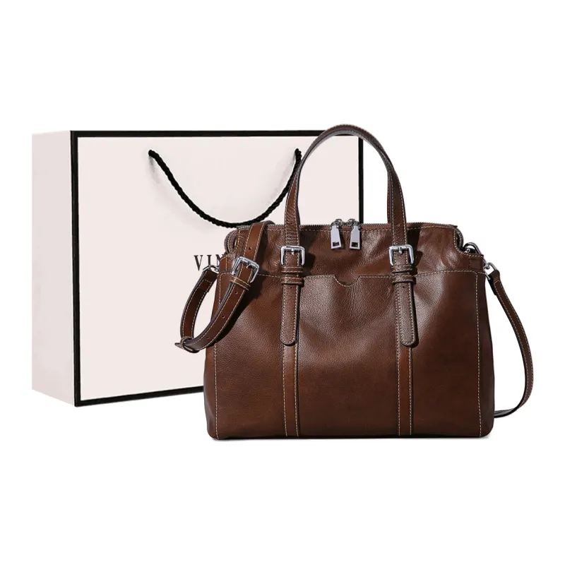 VINEY Cow Leather Tote Bag, Crossbody Bag, Handbag, Shoulder Bag Tubas Women's Black-6