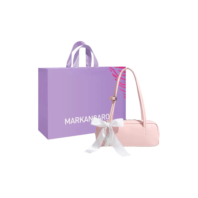 MARKANGARO Synthetic Leather Bowling Bag Shoulder Bag Women's Black/White/Pink-12