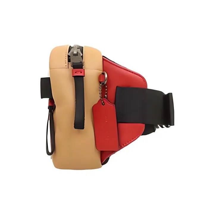 COACH Edge Smooth Calf Leather Sling Bag Fanny Pack Medium Size Men's Gold Brown & White-1