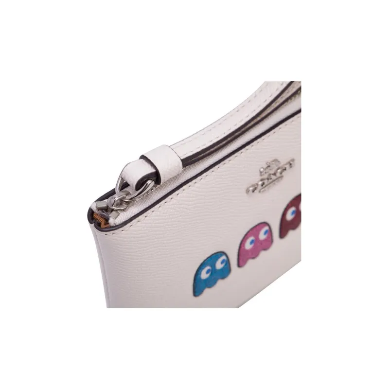 COACH Pac-Man Collaboration Corner Zip Leather Wrist Bags Clutches Small Size Women's Chalk White-5