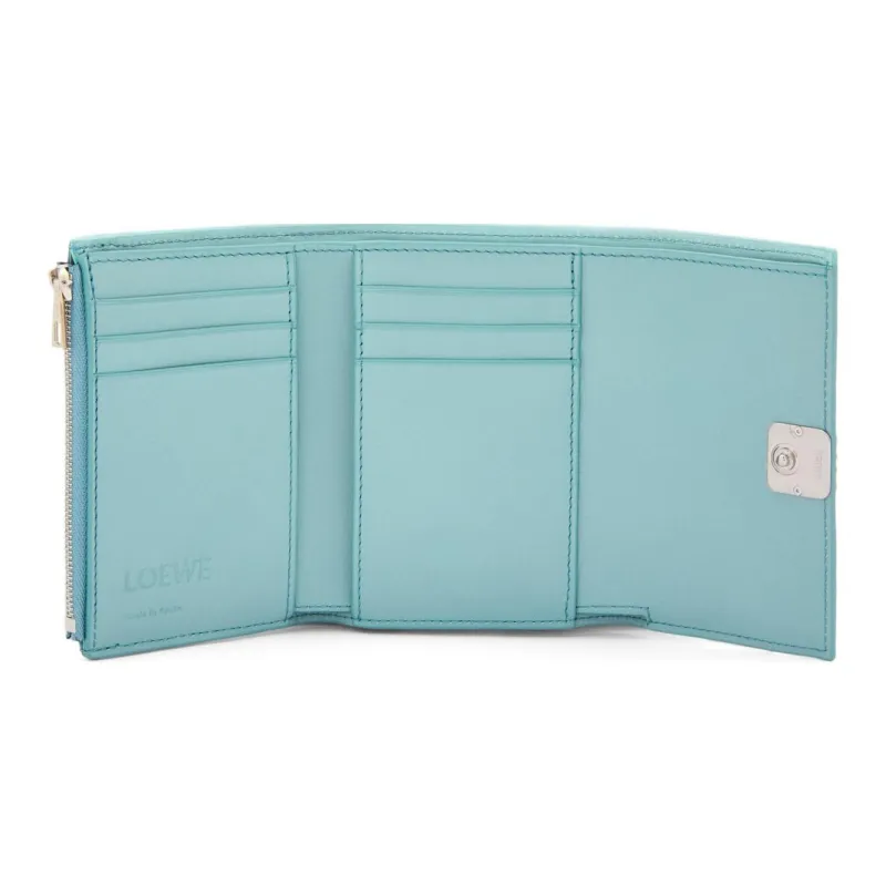 LOEWE Pebbled Calfskin Wallet Small Size Women's Aqua-1