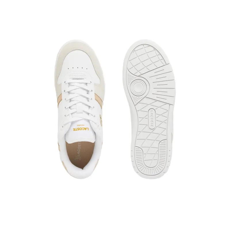 LACOSTE T-Clip Low-Top Skateboard Shoes Women's White Brown-4