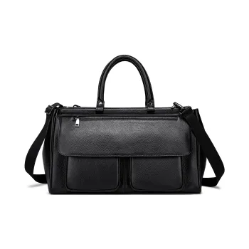 FAIRWHALE Top Grain Cow Leather Travel Bag 32L Unisex Black