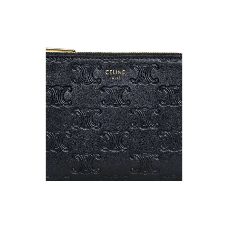 CELINE Triomphe Arc De Triomphe Smooth Cow Leather Clutch Coin Purse Card Holder Women's Black-3