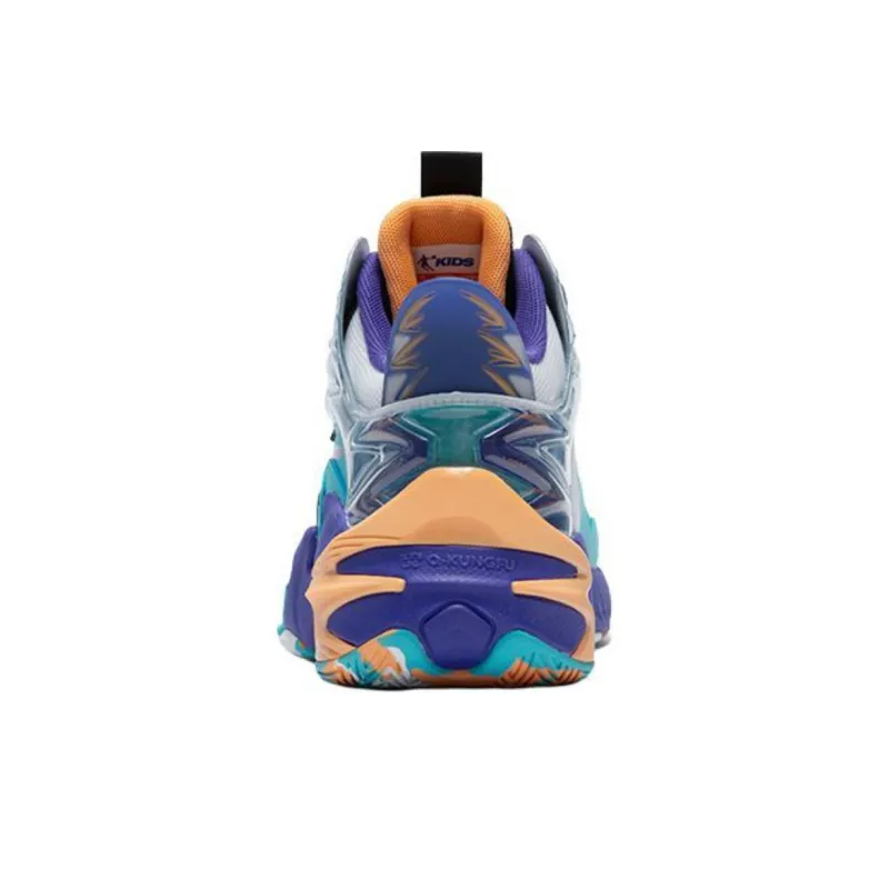 QIAODAN Cushioning Wear Resistant Mid Top Children's Basketball Shoes Blue Orange Teenagers-3