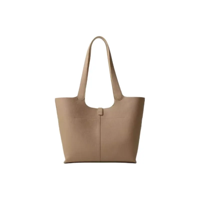 FION Cow Leather Tote Bag Shopping Bag Handbag Shoulder Bag Large Size Women's Cream Apricot-4