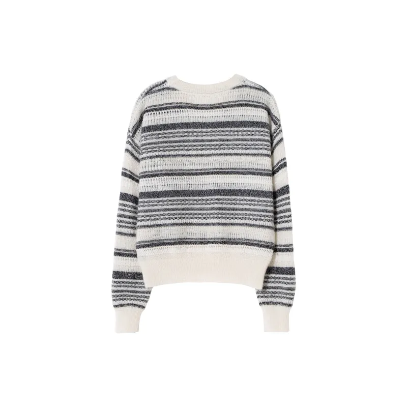 SOON FLOWER Knitwear Women's Gray White Stripes-1