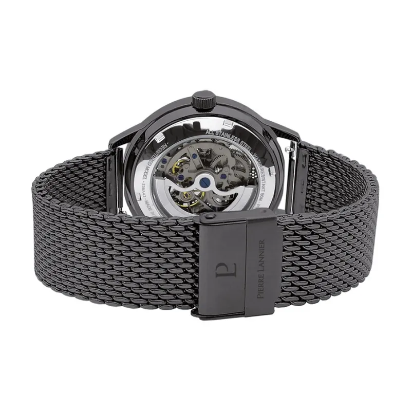 PierreLannier PADDOCK Wrist Watch Mechanical Movement Stainless Steel Strap Black Dial Men's Watches-3