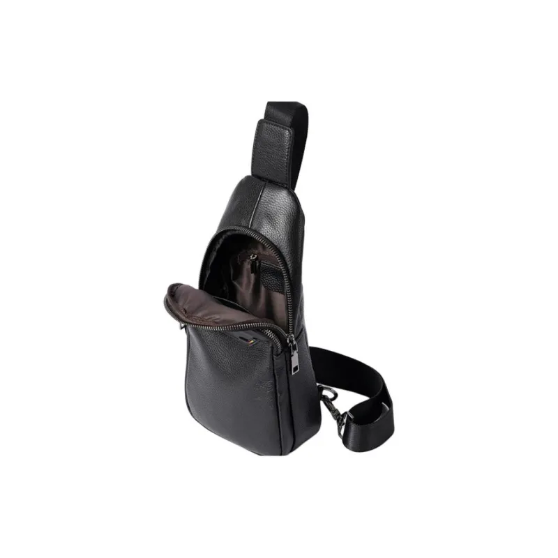 DOSRFINI Cow Leather Sling Bag Medium Size Men's Black-3