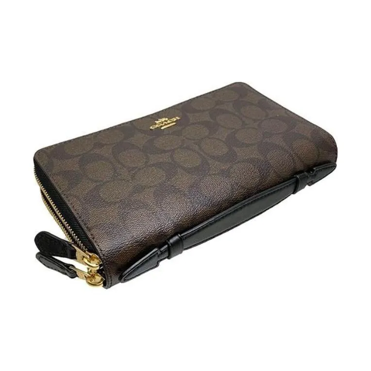 COACH Canvas With Leather Clutch Wallet Men's Brown-2