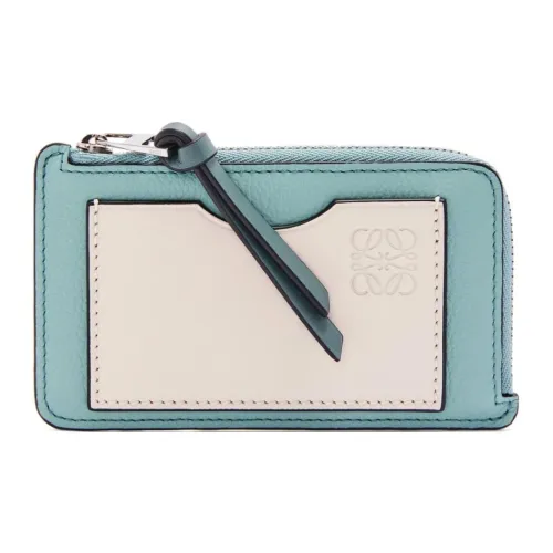 LOEWE Soft Grained Calfskin Coin Purses Card Holders Women's Light Blue With Pastel Pink