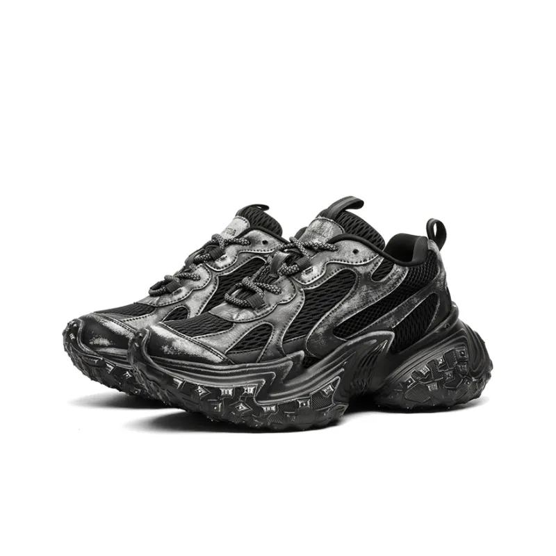 Hong Kong Meng Wear Resistant Height Increasing Slip Resistant Low Top Chunky Sneakers Unisex Black-3