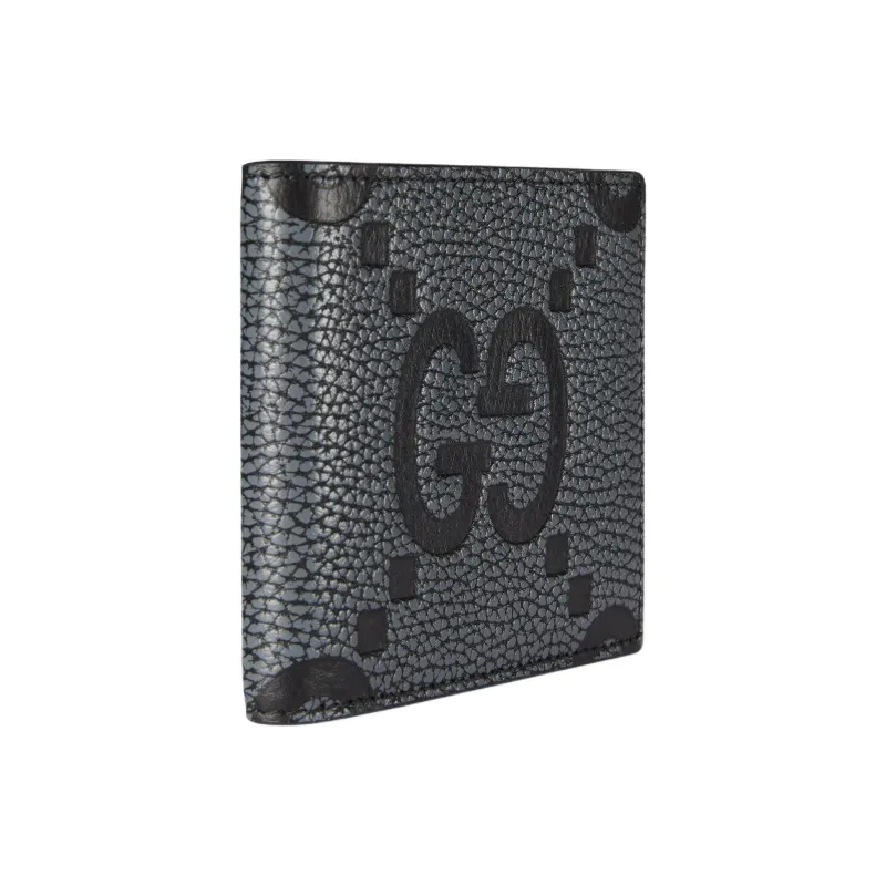 GUCCI Grained Leather Wallet Large Size Men's Dark Gray & Black-1