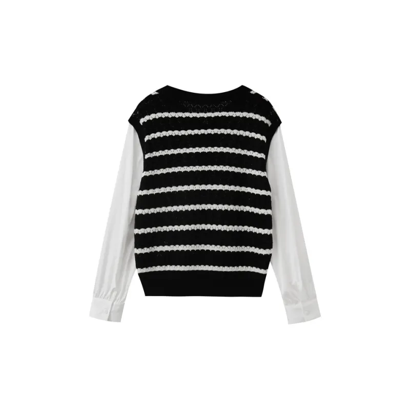 SHUIYUNJIAN Sweater Women's Black Stripes-1