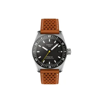 TISSOT PR516 Series Automatic Mechanical Movement Unisex Watch 38mm Black Dial Stainless Steel Case Leather Strap