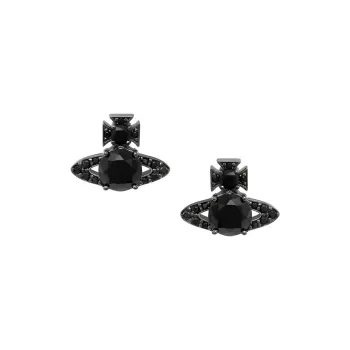 Vivienne Westwood Brass Saturn Styling Black Ceylon Diamond Stud Earrings Unisex Black
