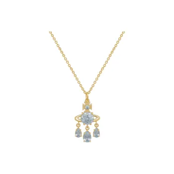 Vivienne Westwood Metal Saturn Styling Pear Shaped Pendant Necklace Unisex Gold/Light Blue