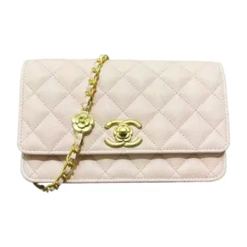 CHANEL WOC Embossed Calfskin With Grains Wallets Shoulder Bag Crossbody Bag Women's Light Pink