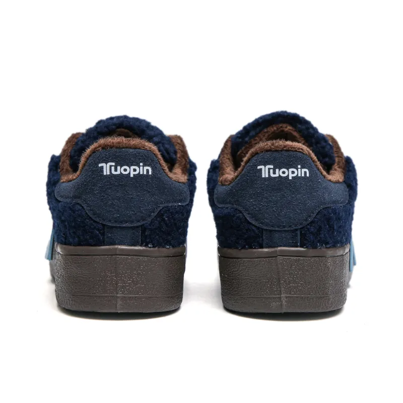 TUOPIN Anti-Slip Wear-Resistant Low-Top Skateboard Shoes Women's Blue Brown-14