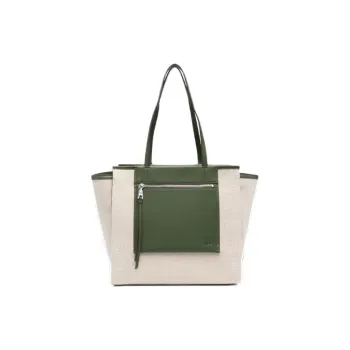 DKNY Cotton With Calfskin Tote Bag Shopping Bag Shoulder Bag Handbag Women's Olive Green