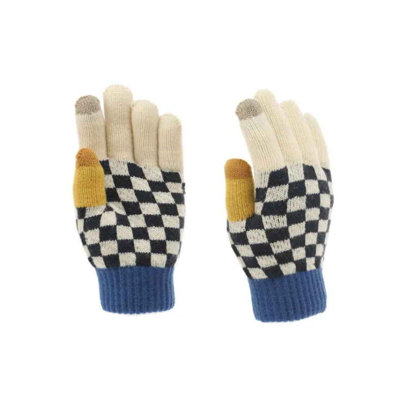 FREE RABBITⅡ Touchscreen Knitted Fabric Yarn Double Layer Korean Style Checkerboard Knit Gloves Unisex-4