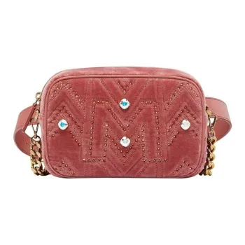 MCM Velvet One Shoulder Crossbody Fanny Pack Small Size Women's Pink