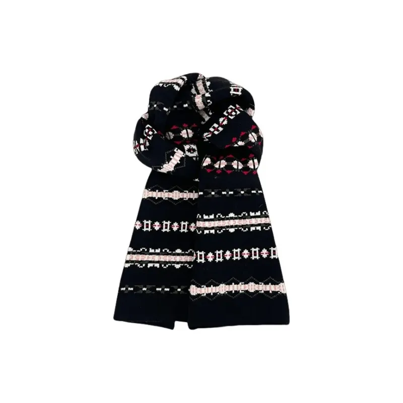 PISHUSHU Core Spun Yarn Knit Scarves Unisex Black-0