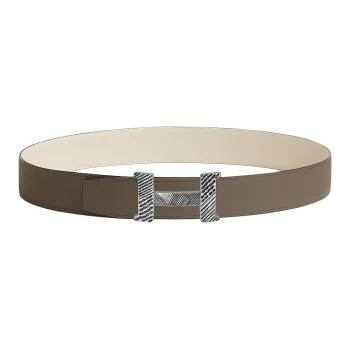 HERMES Calfskin Leather Belts Men's Brown Beige Width: 3.8CM
